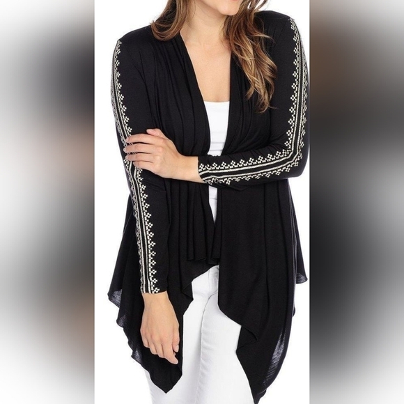 Hot & Delicious Kimono Top Open Front Cardigan Embroidered Sleeves Pockets - Picture 1 of 14
